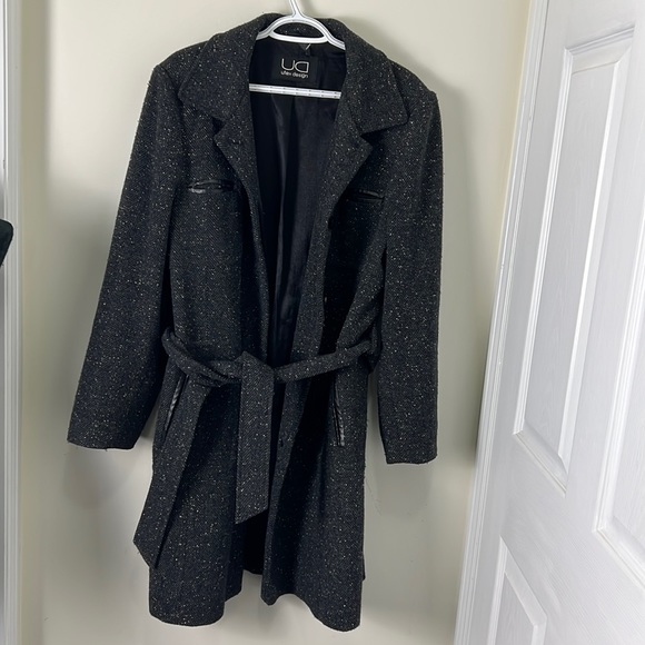 Utex D Vintage Tweed Herringbone Belted Outerwear Slouch Trench Coat Size Large - Picture 11 of 16